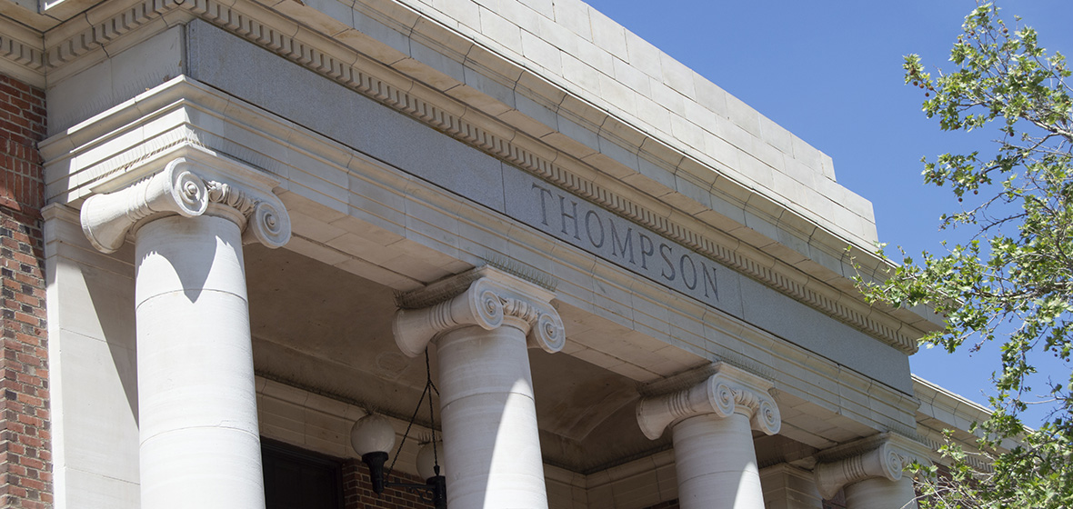 Front of Thompson Building with pillars