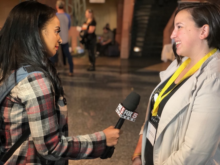 One woman interviewing another