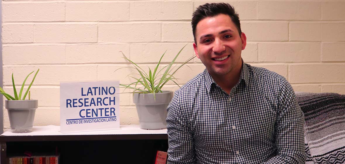 Diego Zarazua sits in the Latino Research Center