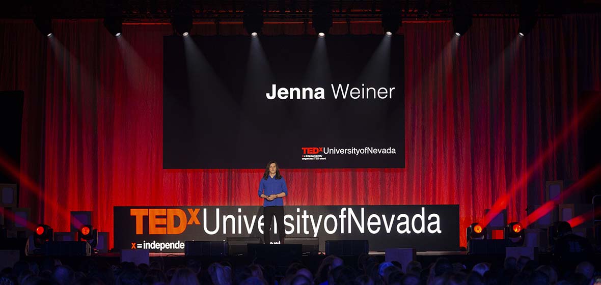 Jenna Weiner on stage at TEDx.