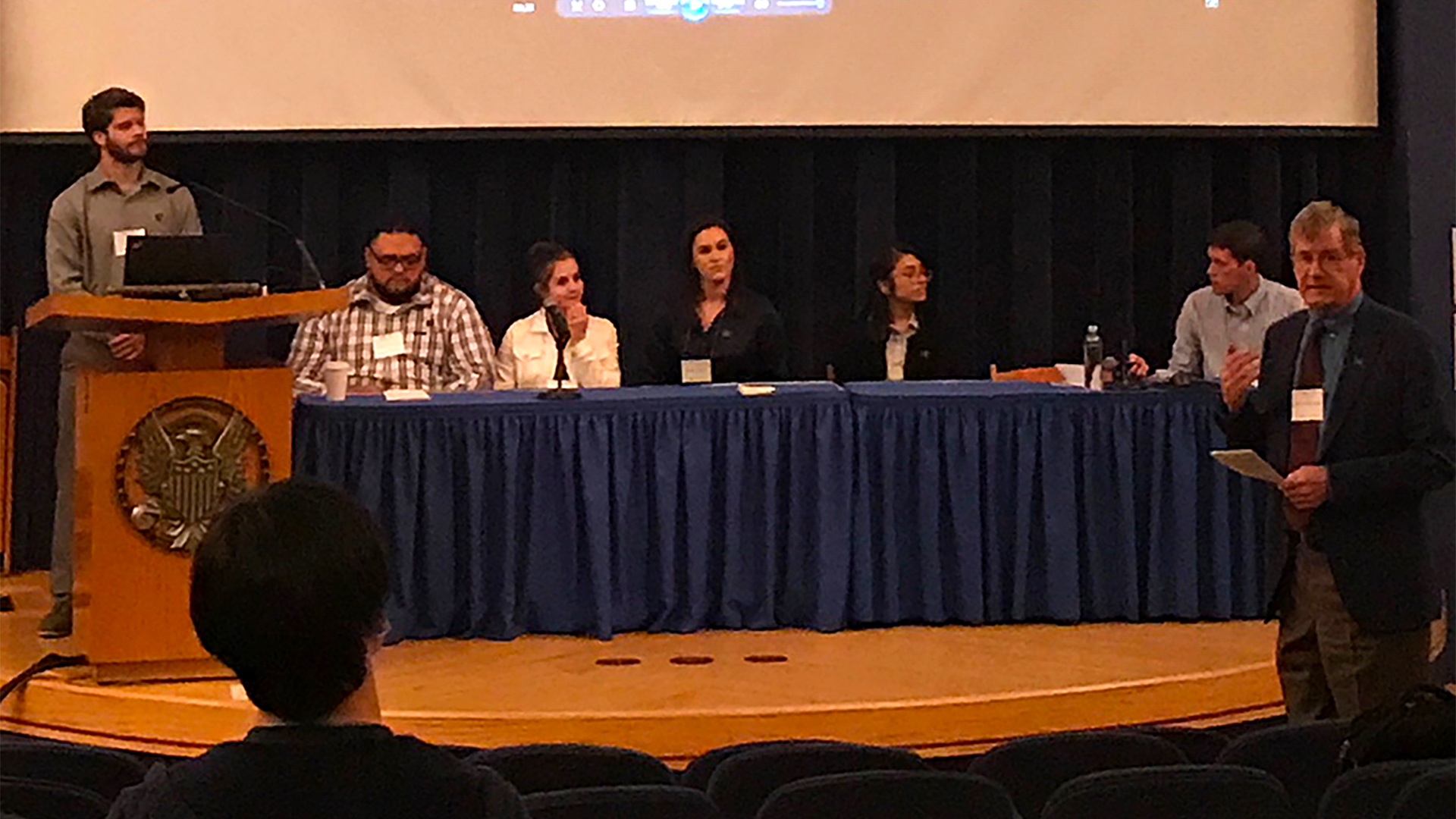 Students presenting on linguistics mock trial class at Georgetown University