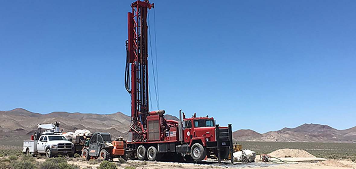 Drilling rig on the Play Fairway project. Drill is extended vertically from the truck