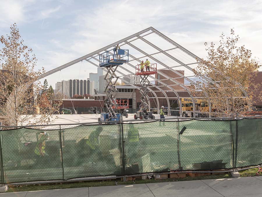 Construction of the new, phase two, interim dining facility, The Den.