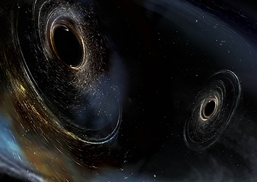 An artist's conception showing two merging black holes.