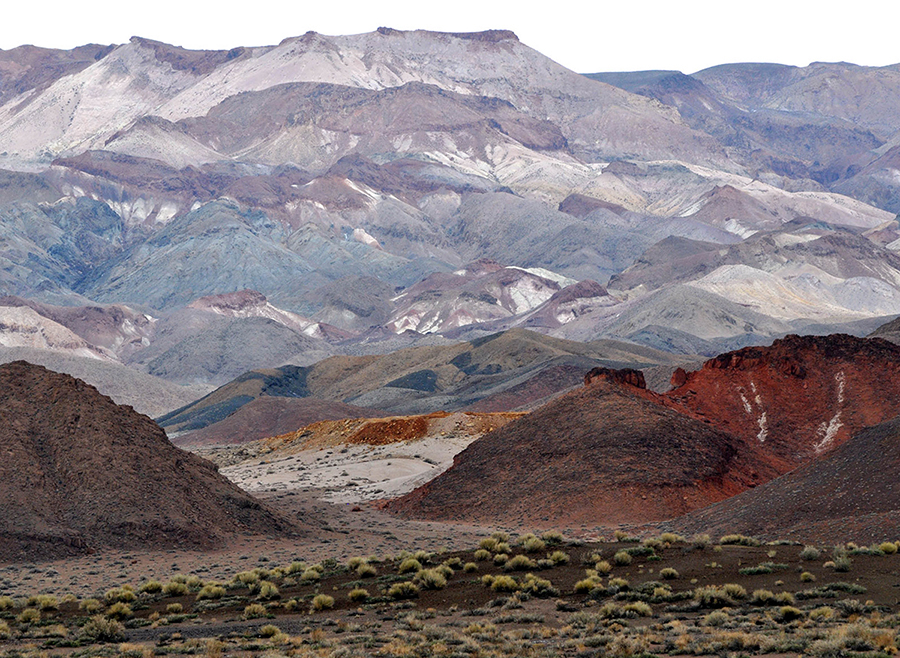 Mountains of Nevada with interesting geology coloring different sections 