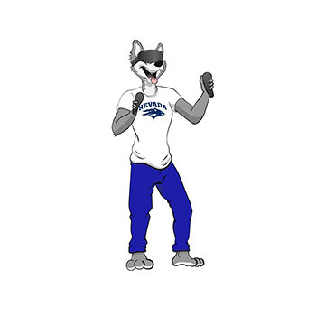 A cartoon drawing of mascot Wolfie with VR set