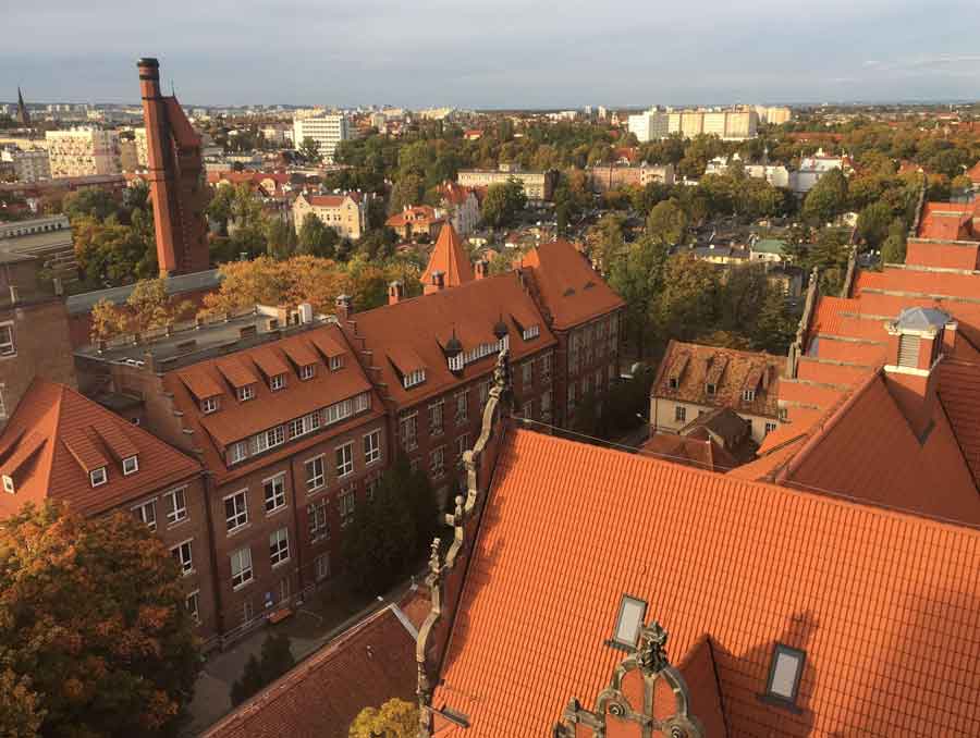 A picture of historic buildings in Gdansk, Poland from above