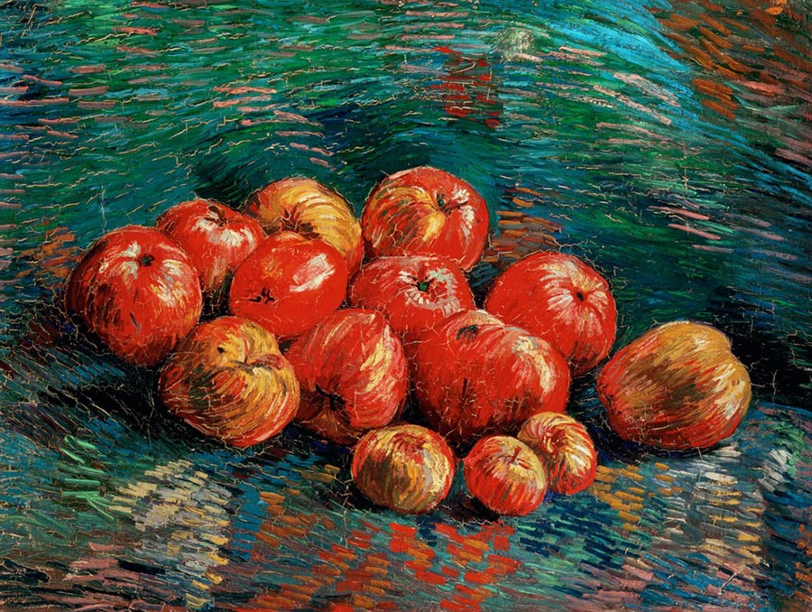 A painting of vibrant apples by Vincent Van Gogh.