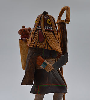 Ogre with Two Children Kachina wooden sculpture