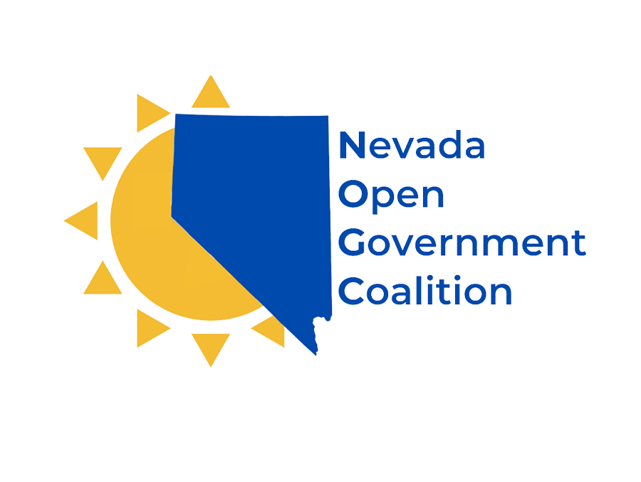 Nevada Open Government Coalition logo, which features an illustration of the sun peaking out from the left side of a the state of Nevada