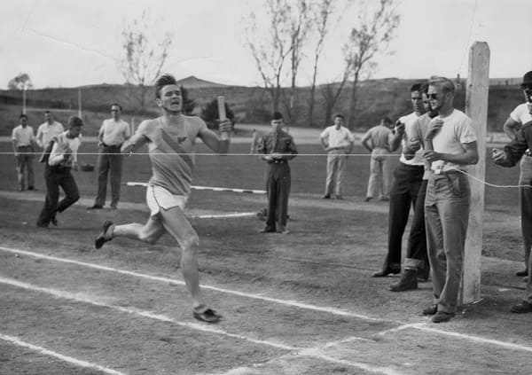 Dick Trachok running track for the University in the late 1940s