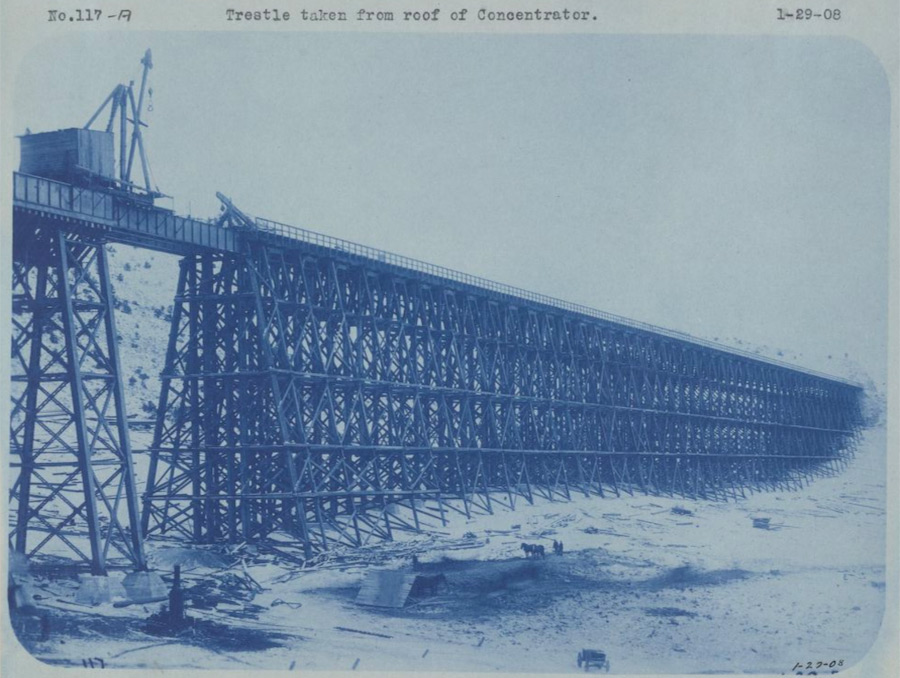 Image of trestle taken from roof of concentrator at the Consolidated Copper facility. 