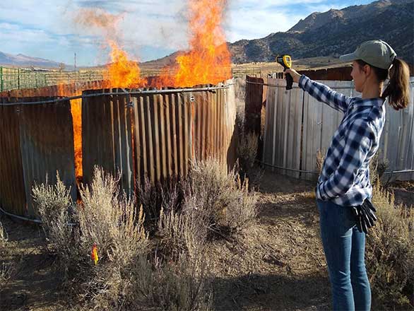 Woman measuring the temperature of a fire