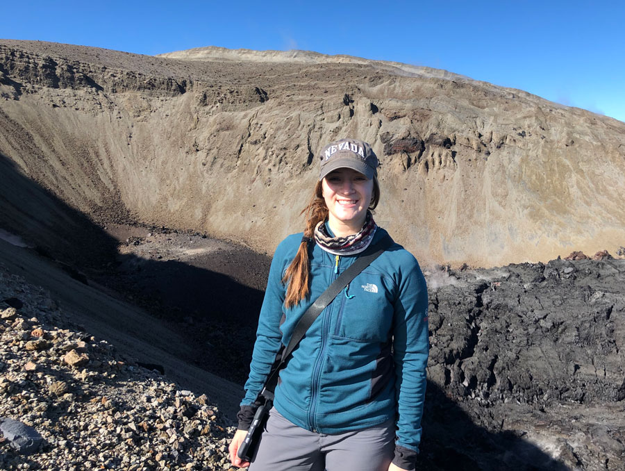 Heather Winslow standing on the crater wall.