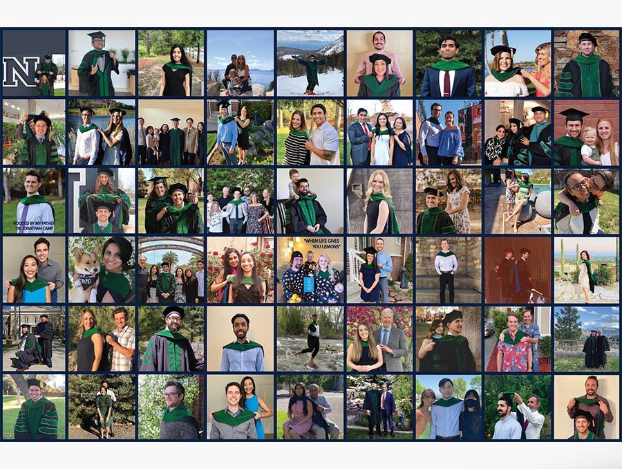 A collage of photos of UNR Med's Class of 2020 graduates being hooded.