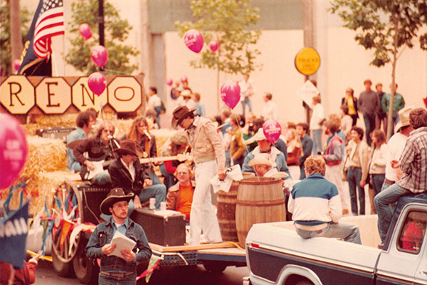 A gay rodeo float during the pride parade