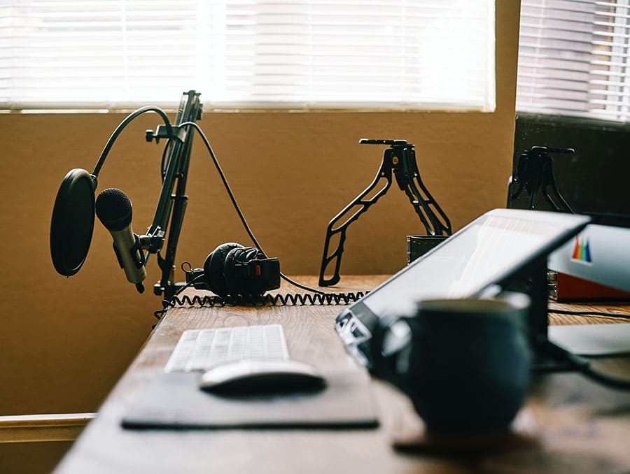 Microphone, headset and other equipment used to make podcasts.