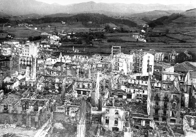 The ruins of the city from a helicopter view