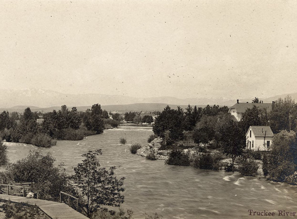 Scanned photograph of the Truckee River at the turn of the 20th century