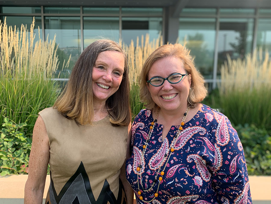 Dean Debera Thomas, left, and Dean Muge Akpinar-Elci, right, standing outside the Pennington Health Sciences Building