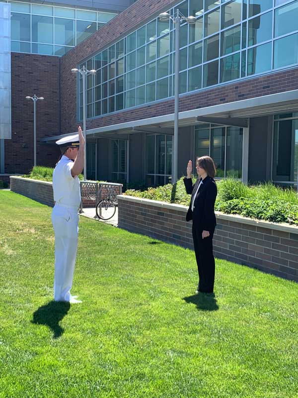 Lindsay being sworn into the United States Navy