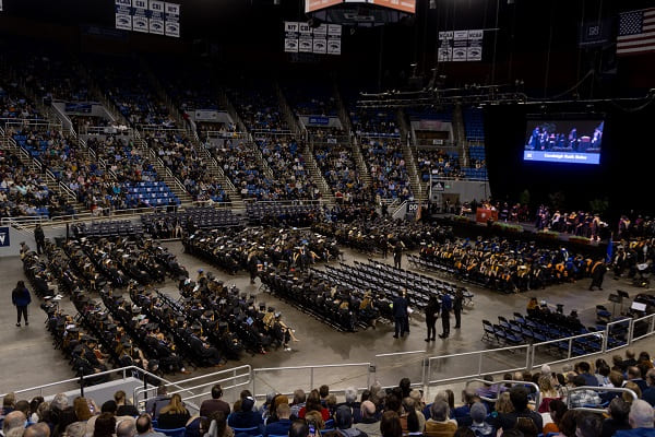 An overview of 2021 winter commencement in Lawlor Events Center