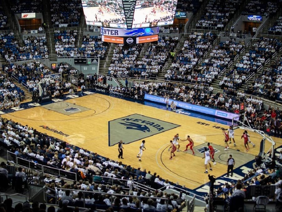 A basketball game in Lawlor Events Center