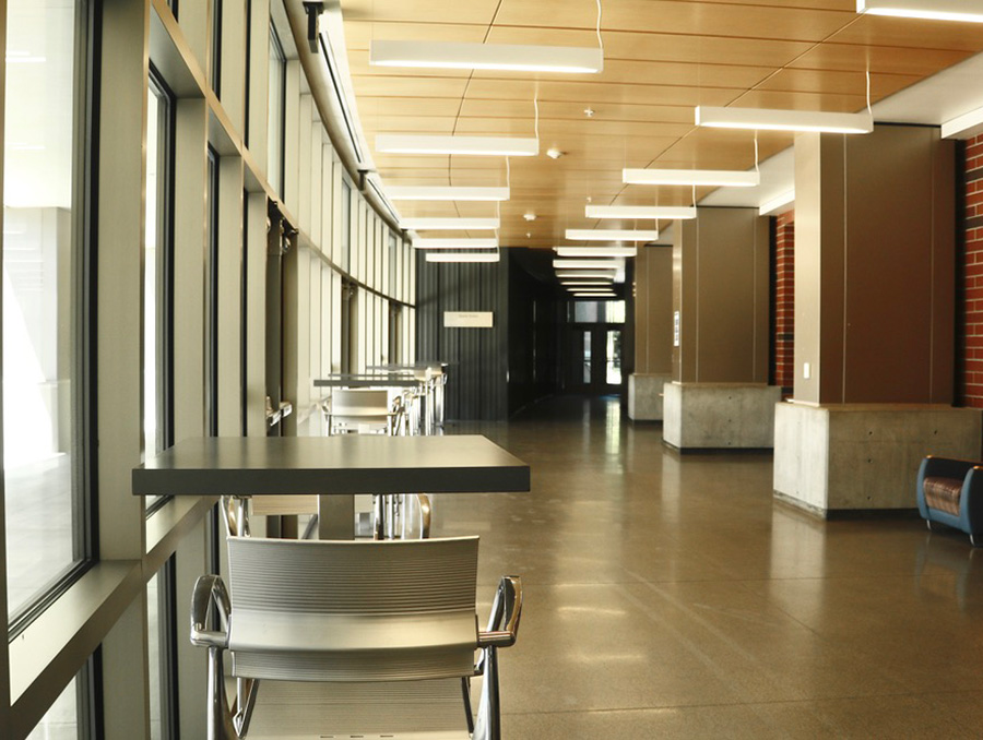 Empty hallway and desks