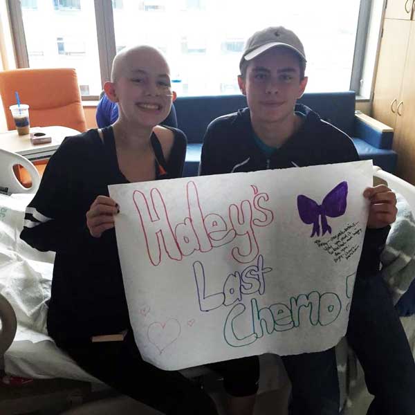 Haley Carroll on her last day of chemo treatment at UCSF