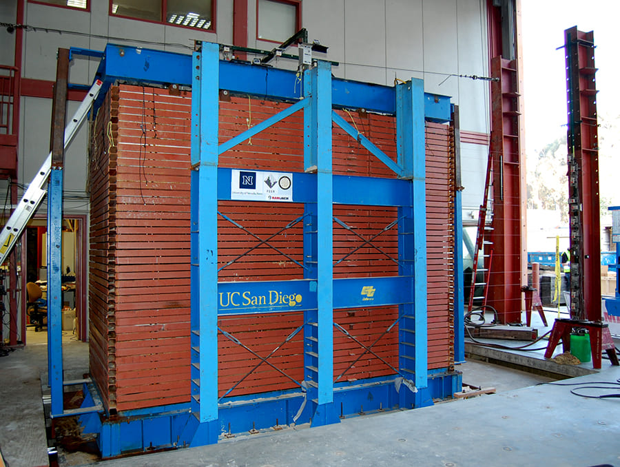 soil box structure with girders and ladder leading to its top