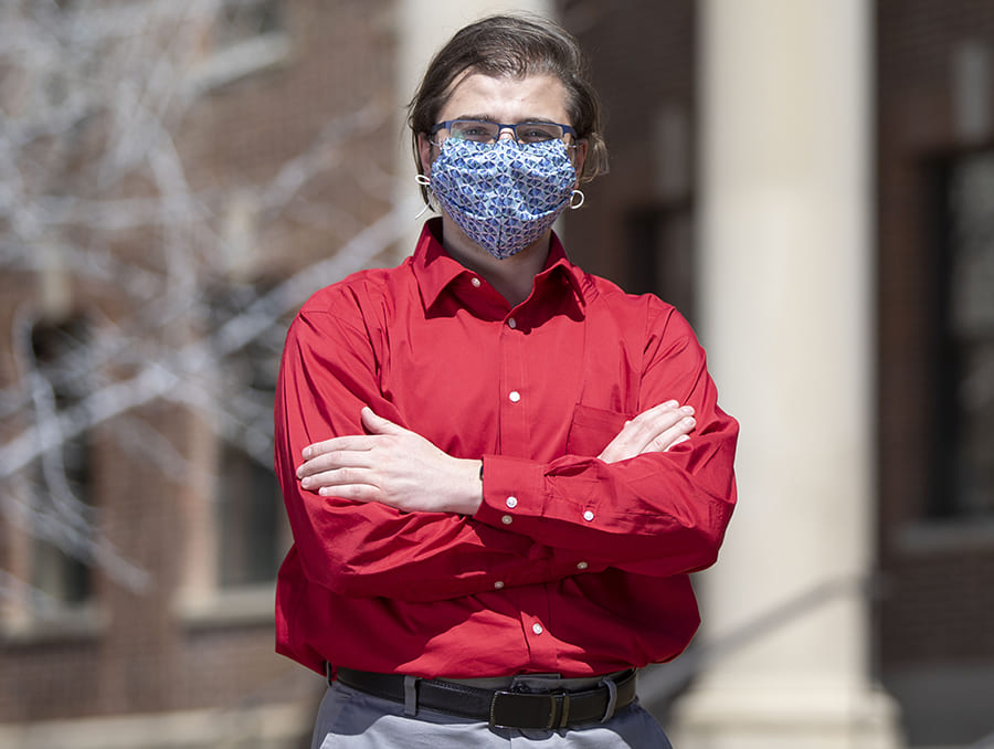 William Roser in front of Palmer Engineering