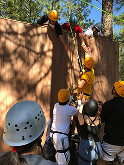 dfs students on climbing wall