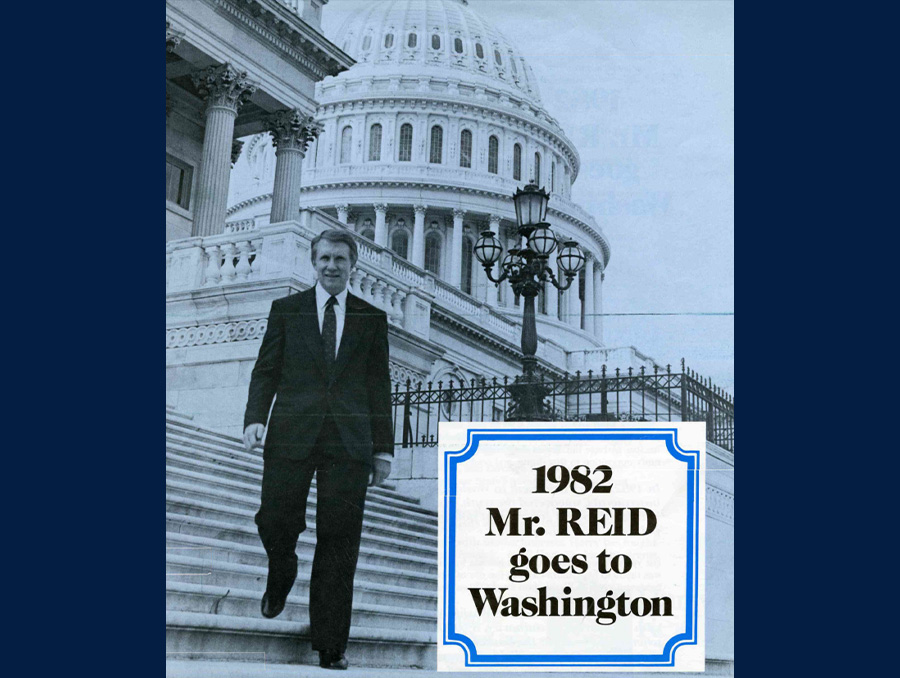 Harry Reid Campaign flier from 1982 that shows Harry Reid walking down the steps of the Capital in Washington D.C.