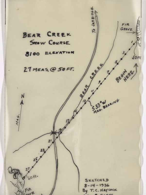 Hand drawn map of the Bear Creek snow course