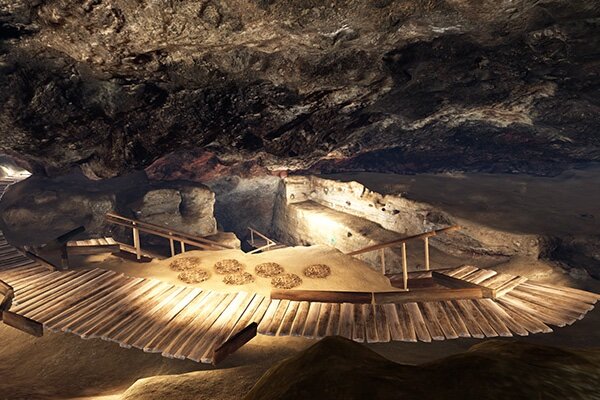 A digital rendering of the interior of Hidden Cave explorable in the VR experience developed by the @One Digital Media Team for the VR exhibits in Fallon, Nevada