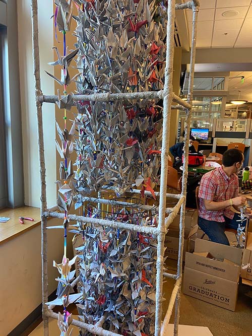Origami crane art installation