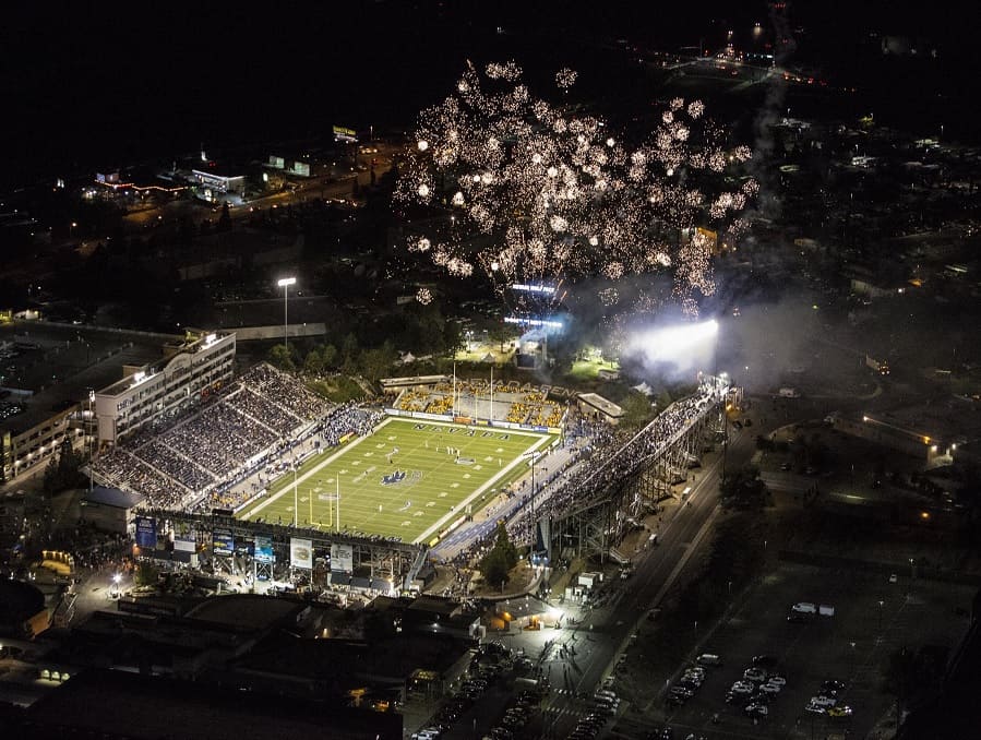 Mackay Stadium with fireworks