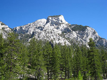 Mount Charleston in front of a blue sky.
