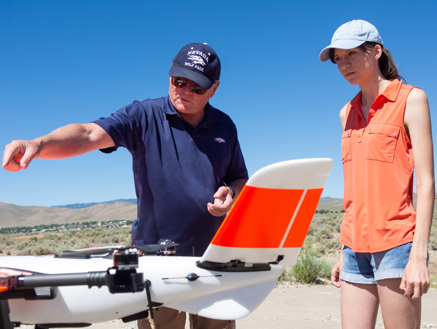 Jennifer Clayton alongside Mark Genung, director of the Nevada Autonomous test site program, at this summer’s Censys Technologies and Iris Automation drone demonstration.