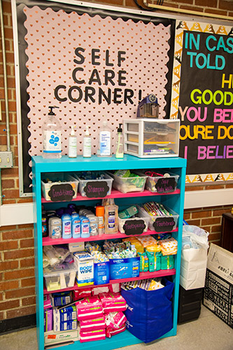 Shelf full of self care products