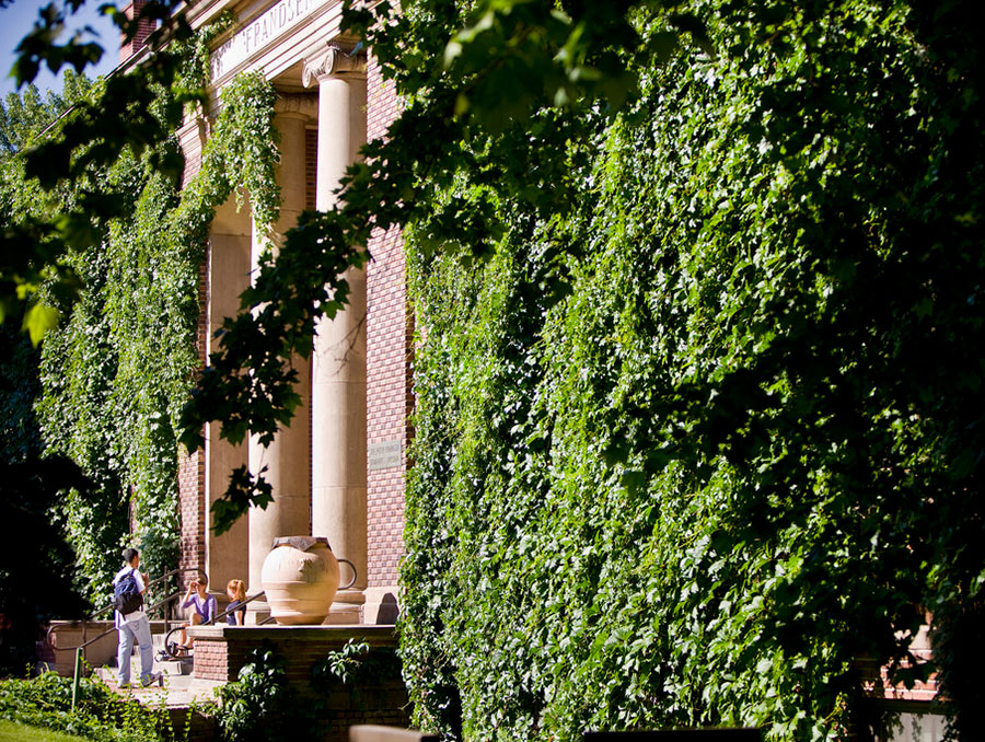 Frandsen Humanities building covered in ivy