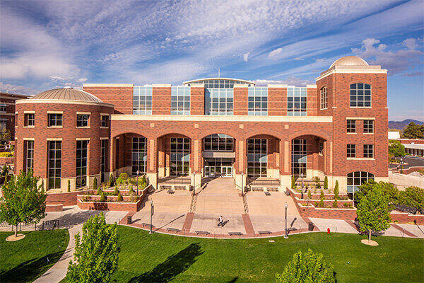 Exterior photo of the Mathewson-IGT Knowledge Center located on the University of Nevada, Reno campus