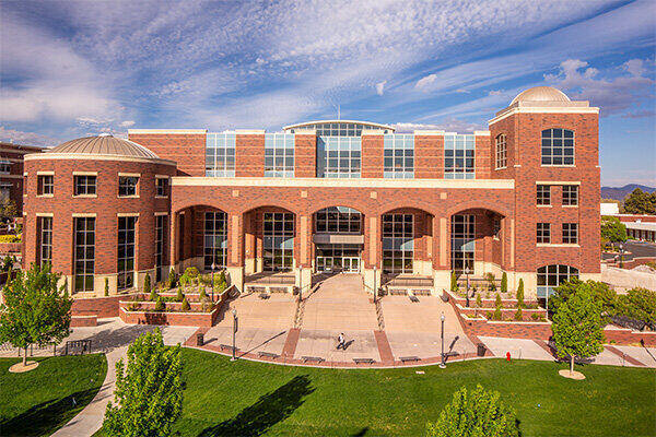 Exterior photo of the Mathewson-IGT Knowledge Center located on the University of Nevada, Reno campus