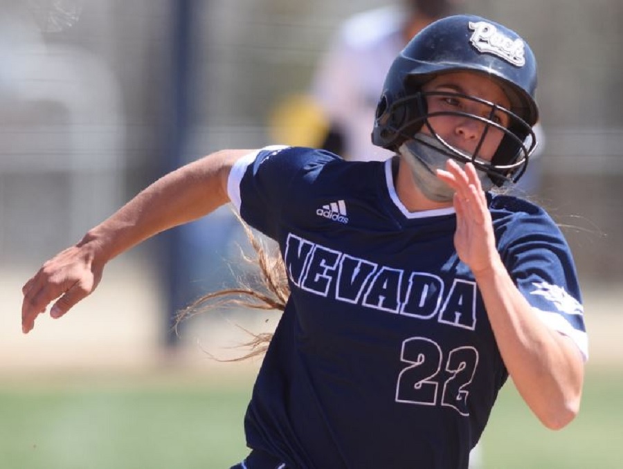 A softball player running during a game