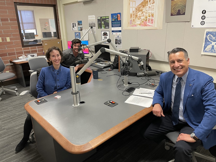 Dr. Cheryl Hug-English (left), President Brian Sandoval (right) and Nevada Today Editor Karl Fendelander (center back)