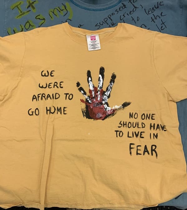 Shirts from a 1998 Take Back the Night rally
