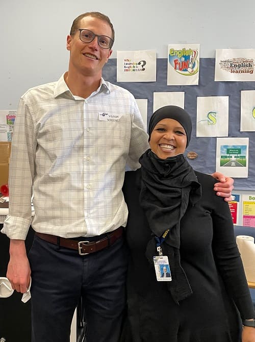 Jim Webber with Zarinah Muhammad, Concurrent Enrollment teacher at Cheyenne High School