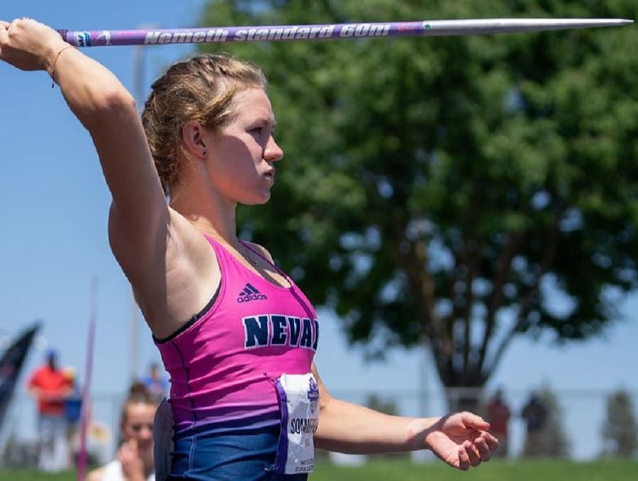 Anna Marie Sommerfeld poised to throw a javelin