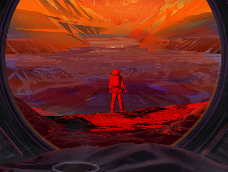 Illustration of an astronaut on Mars.