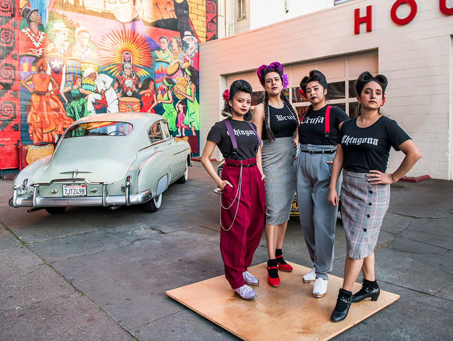 Members of La Mezcla posing in the House of Breaks located in San Francisco, Calif.